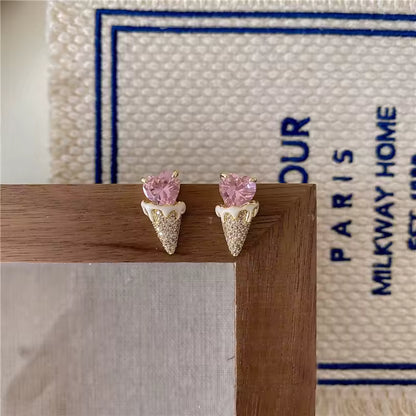 Pink Heart Ice Cream Cone Earrings