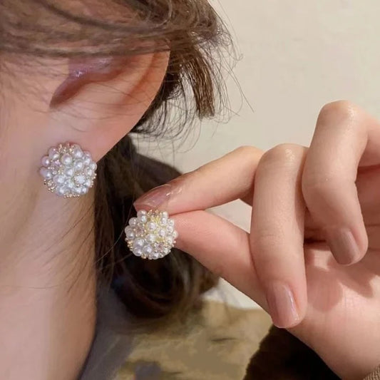 Mini Pearl CZ Cluster Earrings