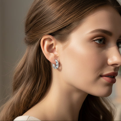 Close-up of a woman wearing Celestial Star & Moon Hoop Earring
