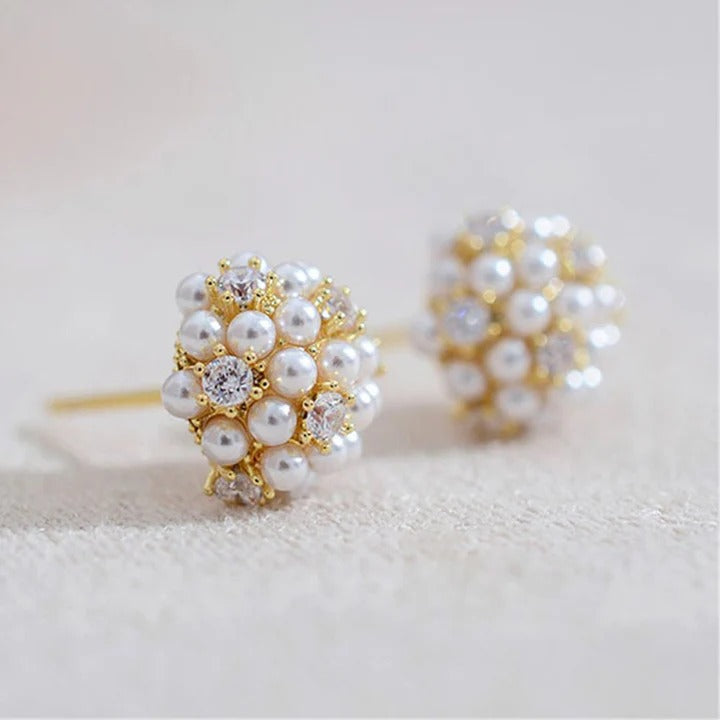 Mini Pearl CZ Cluster Earrings