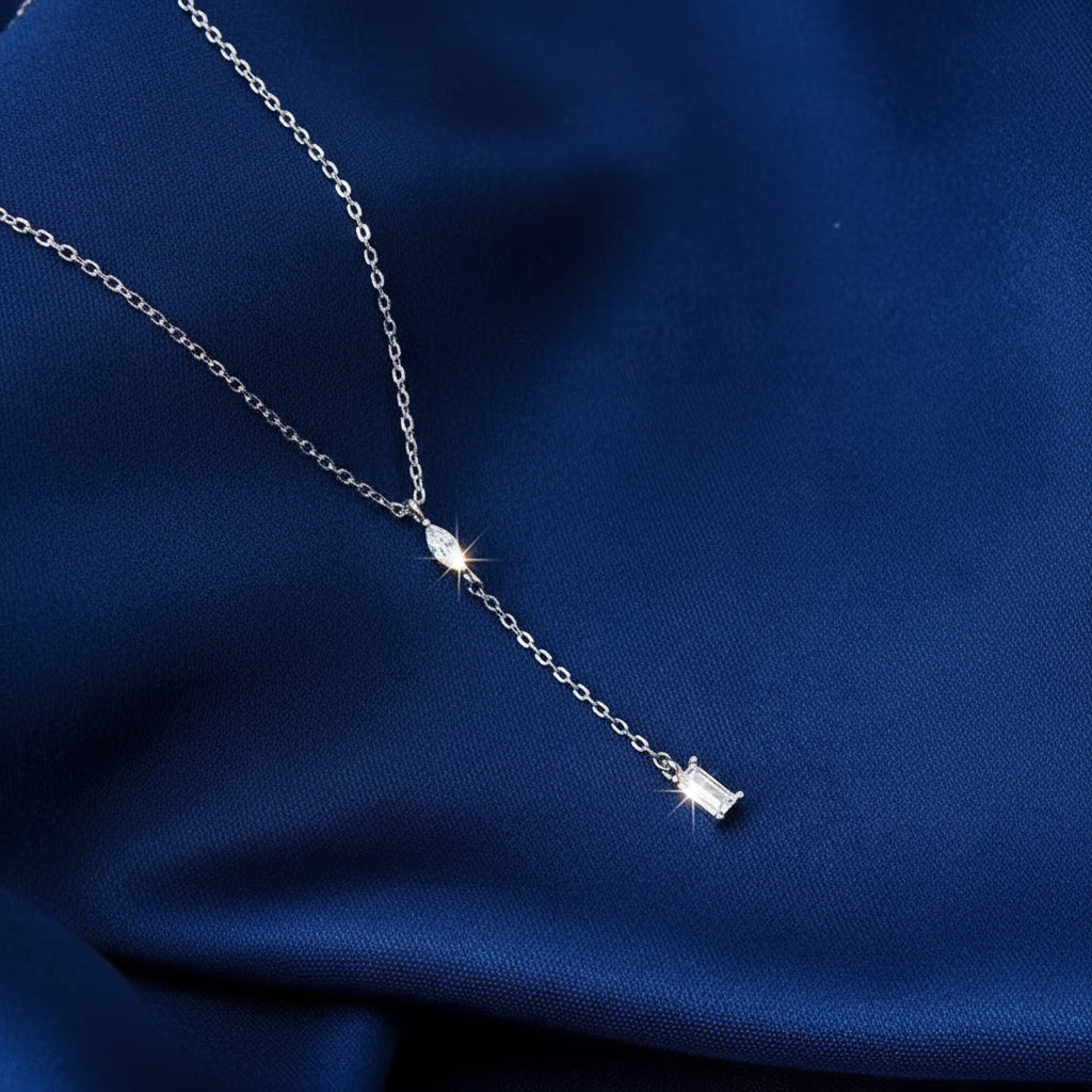 CZ Marquise Baguette Drop Necklace