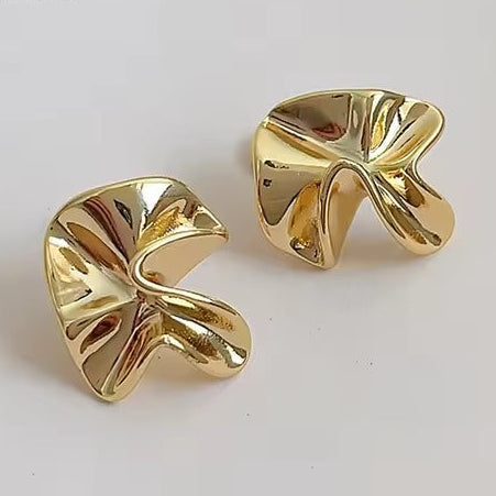 Gold Sculpted Petal Earrings on a white background