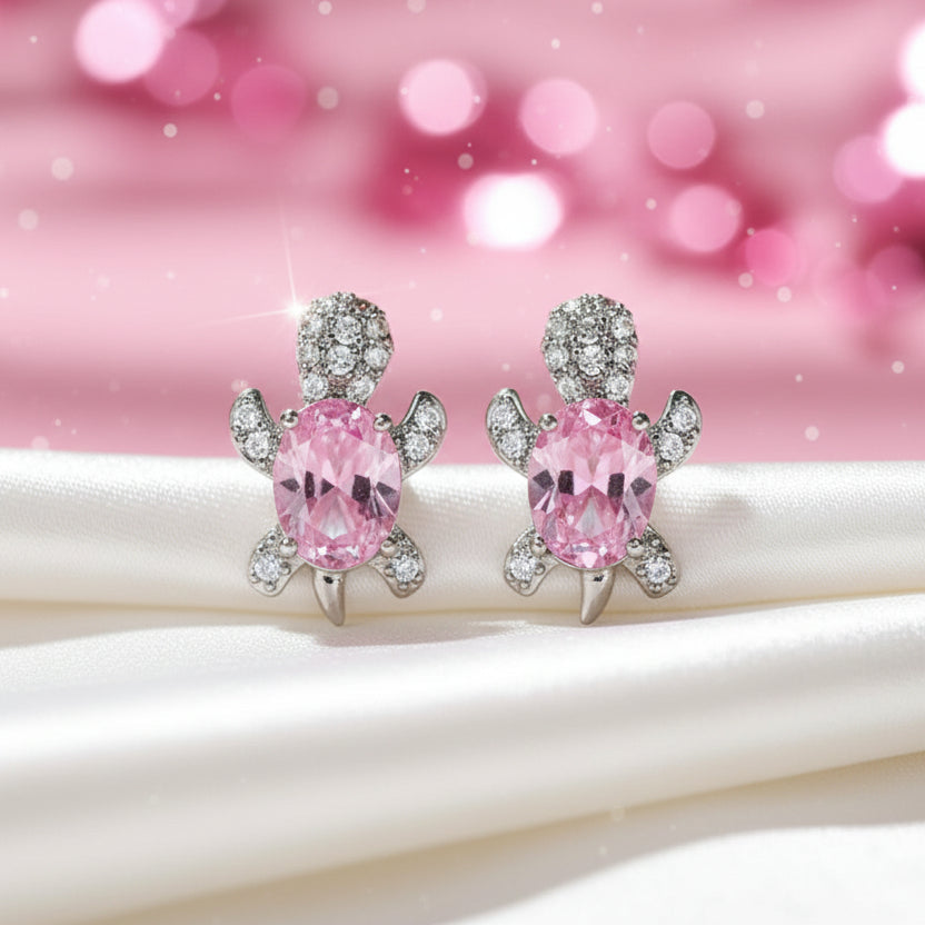 Pink Crystal Turtle Earrings
