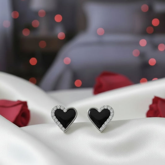 Midnight Black Heart Rhinestone Earrings