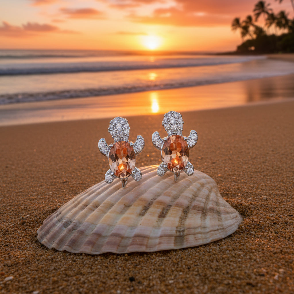 Tangerine Crystal Turtle Earrings