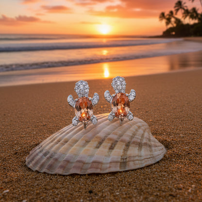 Tangerine Crystal Turtle Earrings