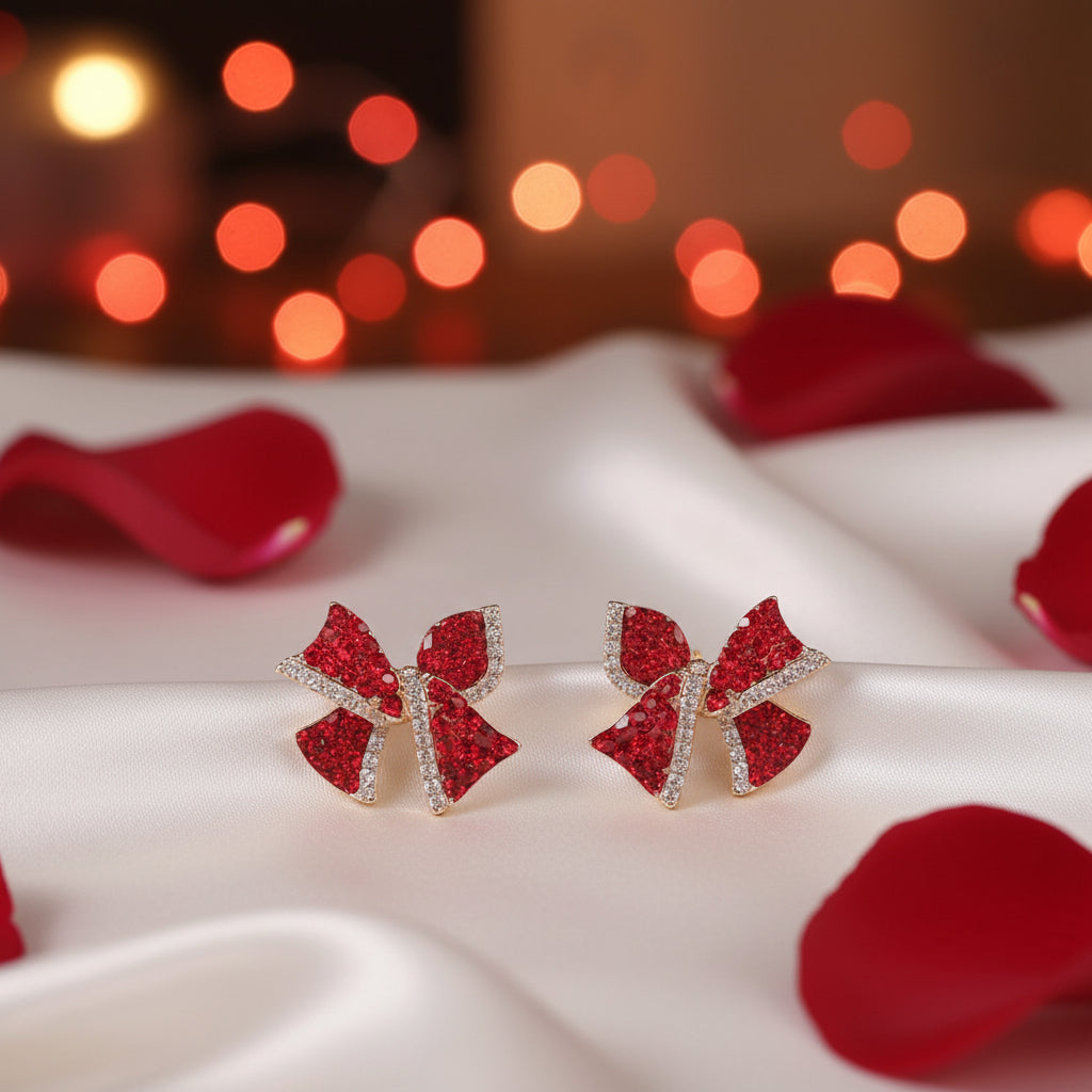 Red Rhinestone Bow Earrings