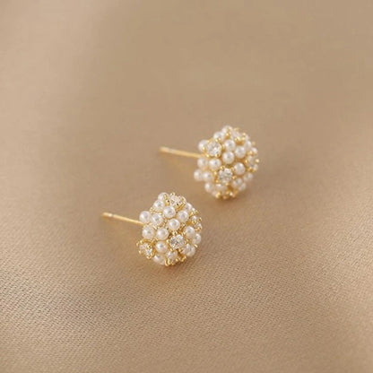 Mini Pearl CZ Cluster Earrings