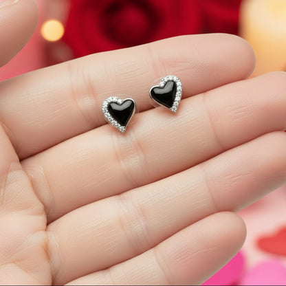 Midnight Black Heart Rhinestone Earrings