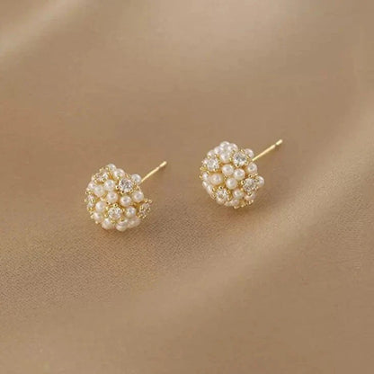 Mini Pearl CZ Cluster Earrings