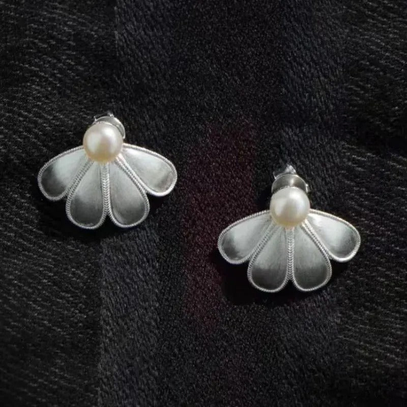 Sculpted Petal Pearl Earrings