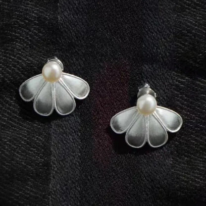 Sculpted Petal Pearl Earrings