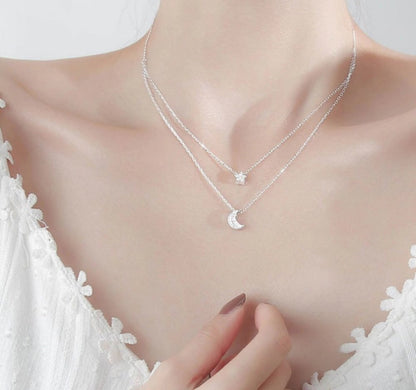 Layered Moon Star Necklace