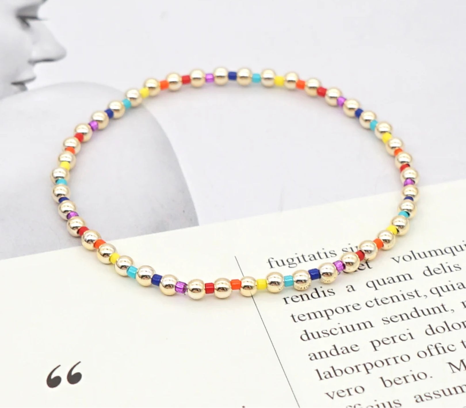 Rainbow and Gold Bead Bracelet