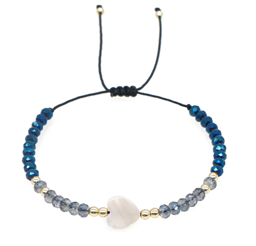 Heart Blue Bead Bracelet