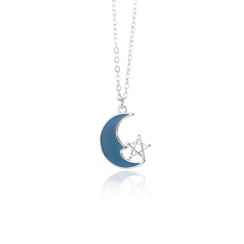 Blue Crescent Moon Star Necklace