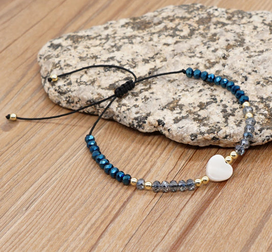 Heart Blue Bead Bracelet