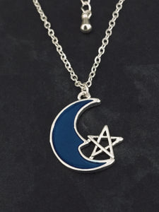 Blue Crescent Moon Star Necklace