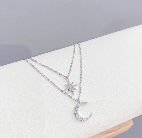 Shimmering Moon Star Necklace