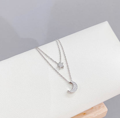 Layered Moon Star Necklace