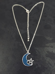 Blue Crescent Moon Star Necklace